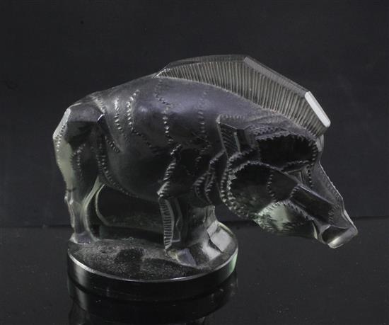 Sanglier/Wild Boar. A glass mascot by René Lalique, introduced on 3/10/1929, No.1157 Height 6.7cm.